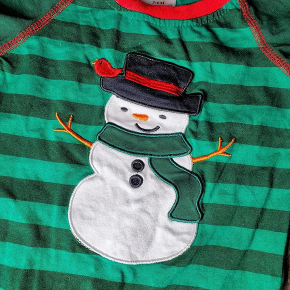 Green and Red Striped Snowman Romper Jumpsuit One Piece Size 3-6 NWOT - Picture 4 of 11